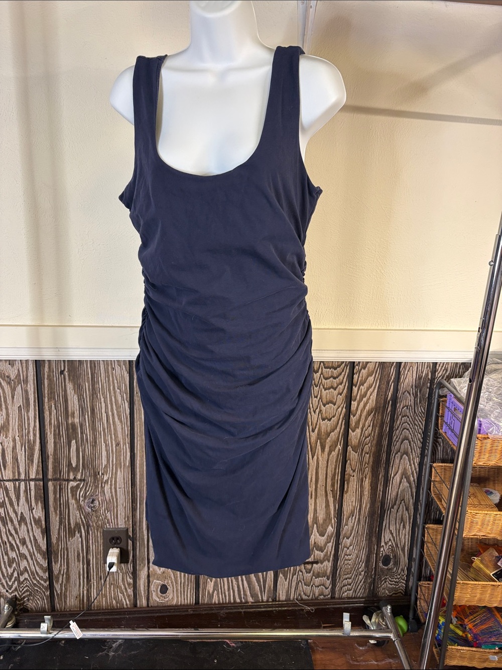 Boden Navy Scoop Neck Ruched Midi Dress